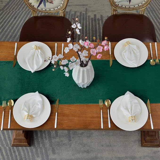 BALCONY & FALCON Table Runner Velvet Emerald Green 14"x95" | Elegant, Fall Decor - Image 3