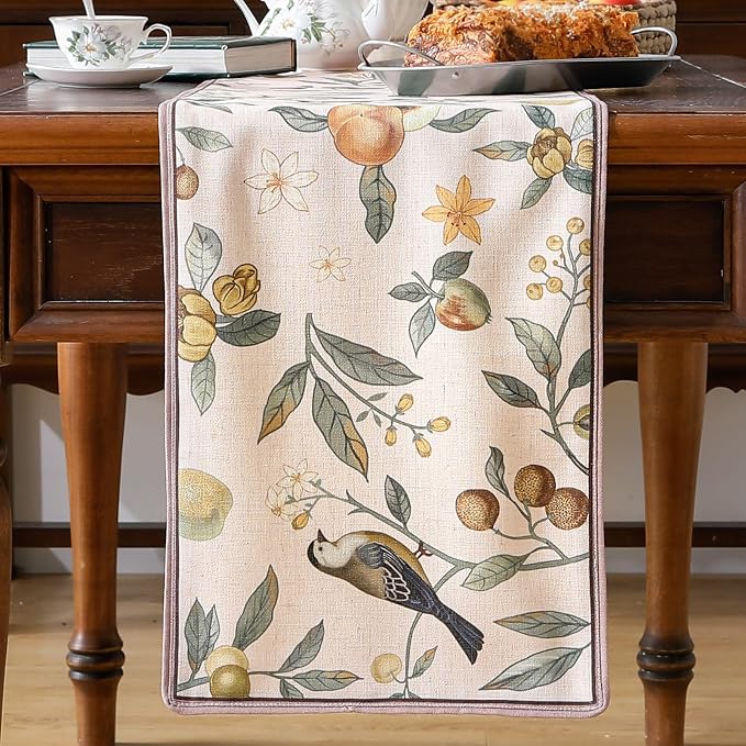 bilin gaier Designer Linen Extra Long Table Runner, Floral Fruit Pattern - Image 9