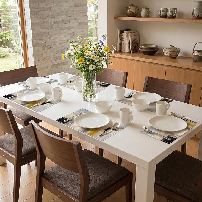 Emvency Farmhouse Placemats Set of 6, Modern Neutral Mustard Minimalist 12x18 - Image 7