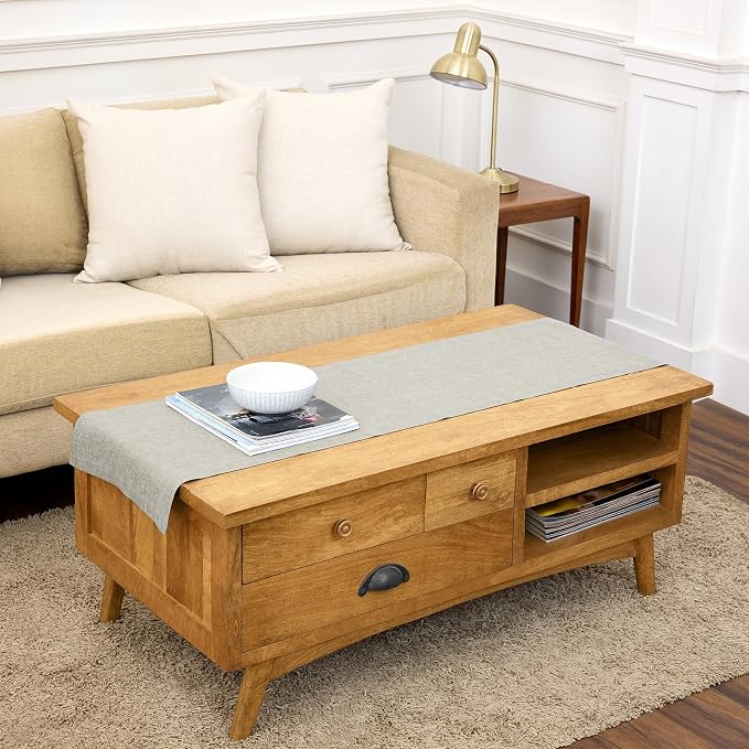 Solino Home 100% Pure Linen Table Runner Oyster Grey, Athena 14 x 60 in | Table by SolinoHome