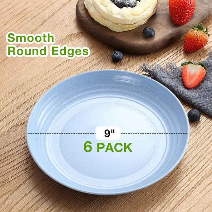 MFACOY 6 PACK Unbreakable Wheat Straw Plates, 9 Inch, Lightweight & Reusable - Image 6