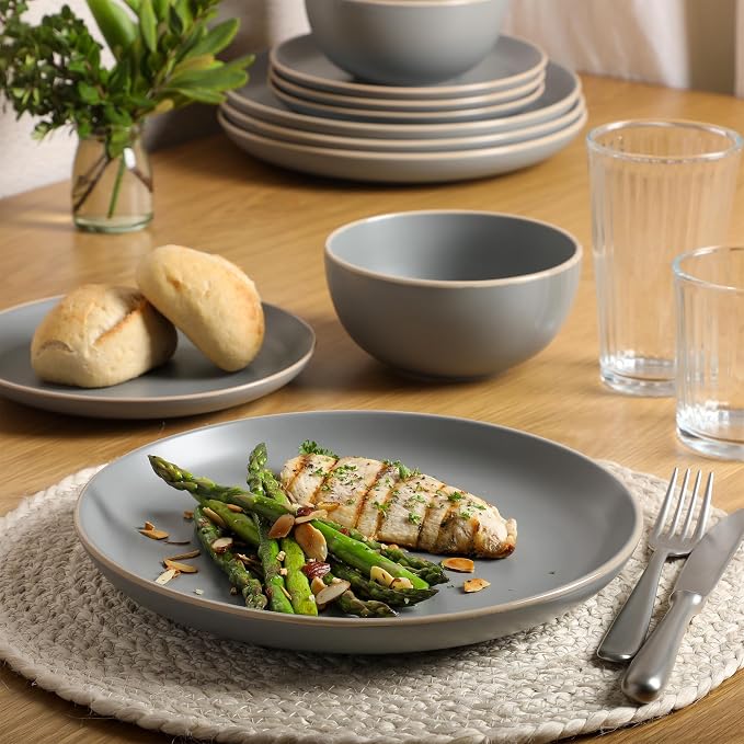 Gibson Home Rockaway 12-Piece Stoneware Dinnerware Set, Matte Finish, Service - Image 5