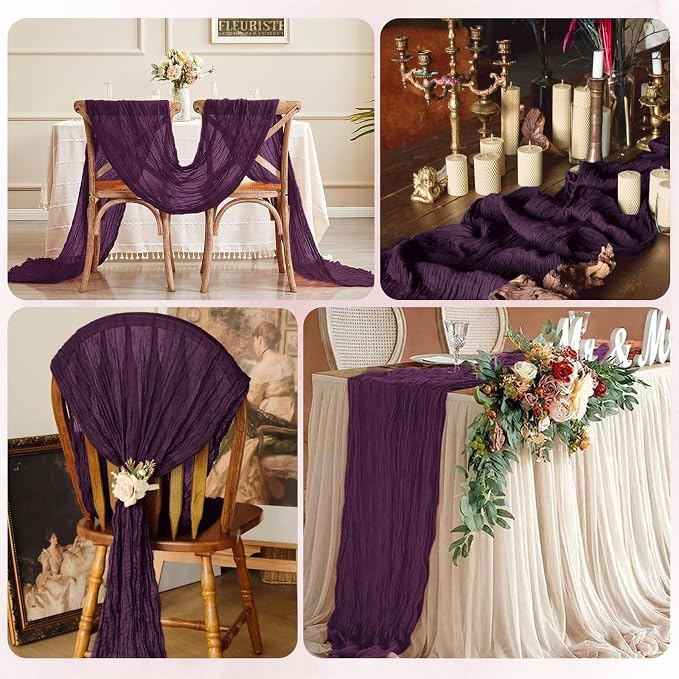 6 Pack Dark Purple Cheesecloth Table Runner 17x108 Inch Semi Sheer Boho Gauze - Image 5