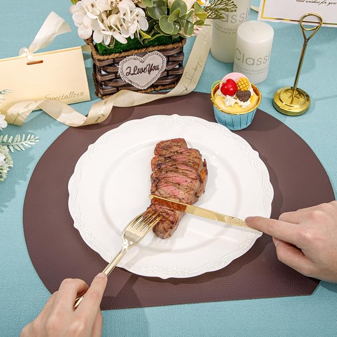 DaYammi 60PCS Ivory Plastic Plates, Fancy Plastic Plates Disposable Heavy Duty - Image 6