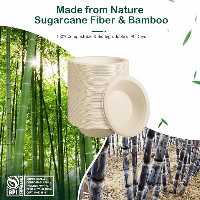 8 oz 128-Pack Compostable Paper Bowls, Small Disposable Dessert & Snack Bowls - Image 3