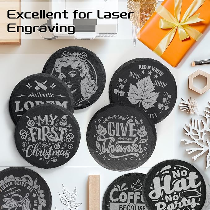 Slate Coasters with Holder, MAPRIAL 4 Inch Coaster Set of 12 Round Black Slate - Image 4