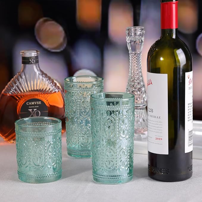 abrwyy Green Drinking Glasses, Vintage Glassware, 12oz Highball Glasses | - Image 3