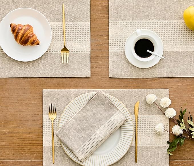 Wracra Linen Placemats, 12 x 18 Inch Set of 4 Placemats, Farmhouse Macrame - Image 5