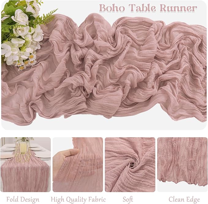 10 Pack Dusty Pink Cheesecloth Table Runner 6FT Boho Gauze Fabric Table Runner - Image 3