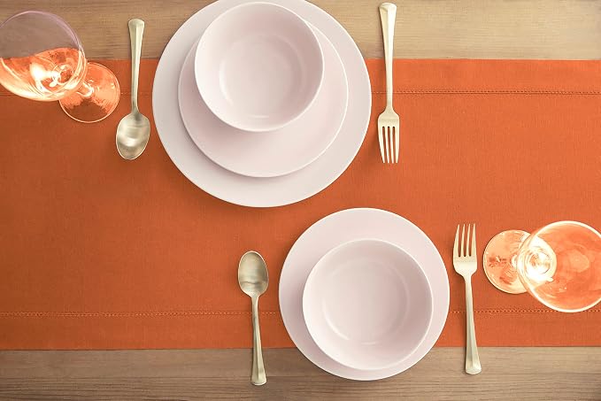 Solino Home Cotton Linen Dining Table Runner Pumpkin Hemstitch, 14 x 48 in | - Image 4