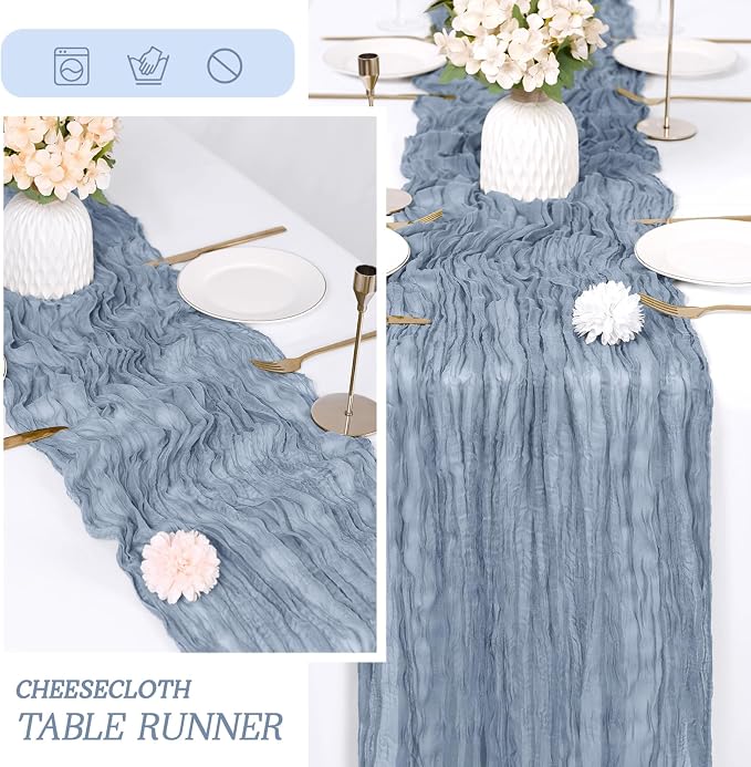 3 Pack Dusty Blue Cheesecloth Table Runner 17x108 Inch Semi Sheer Boho Gauze - Image 6