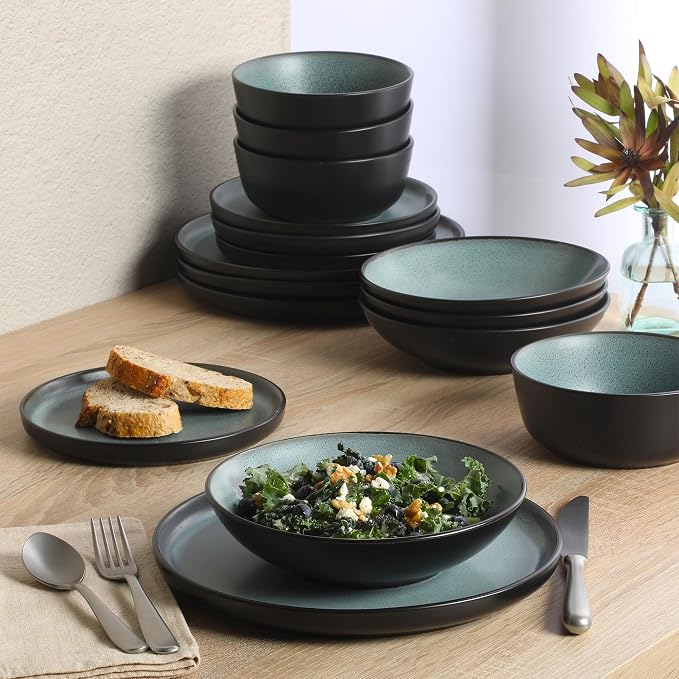 Gibson Elite Tribeca Loft 16-Piece Dinnerware Set – Matte Black and Green - Image 5