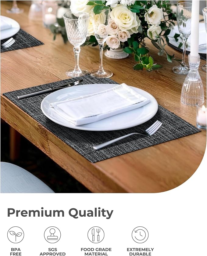 Leetaltree Black and Grey Woven Placemats Set of 12 - Image 7