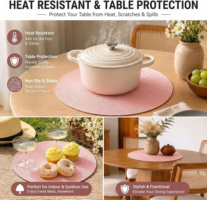 FunWheat Round Braided Placemats Set of 4 Table Mats - Image 7
