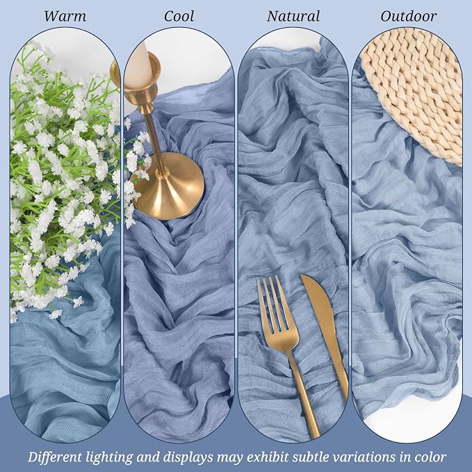 Pesonlook Cheesecloth Table Runner Dusty Blue, 10 Pack 17.7x108 inch, Long | - Image 5