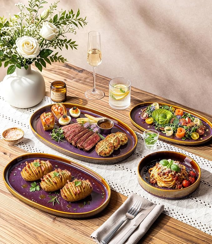 Ceramic Serving Platter Set of 3, Oval Serving Plates and Dishes | - Image 2