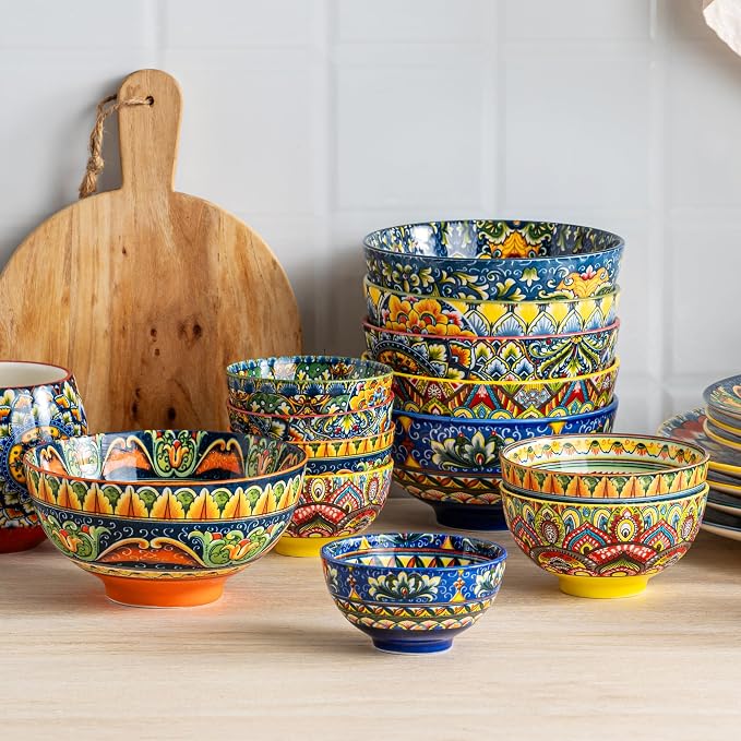 Henten Home Ceramic Dessert Bowls Set of 6, Bohemia 10 oz Snack Serving Bowl - Image 6