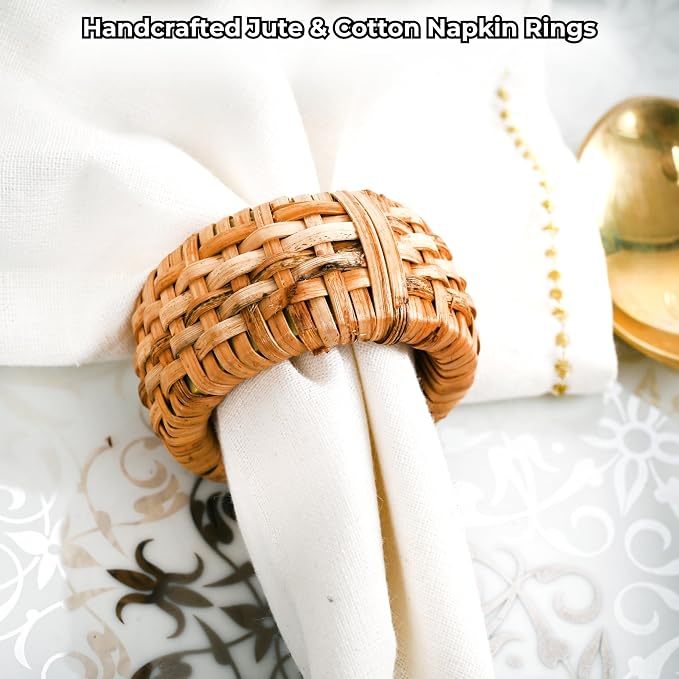 Braided Rattan Napkin Rings, Tan Brown | Woven rattan, napkin holders bulk - Image 3
