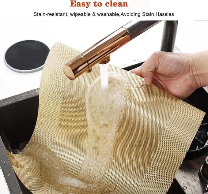 Placemats Set of 12, Vinyl Woven Gold Non Slip Table Mats | Heat Resistant - Image 5