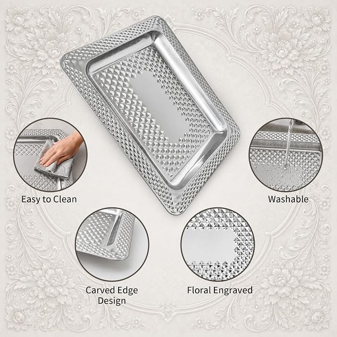 4 Pack Silver Serving Trays Set, Serving Trays - Image 3