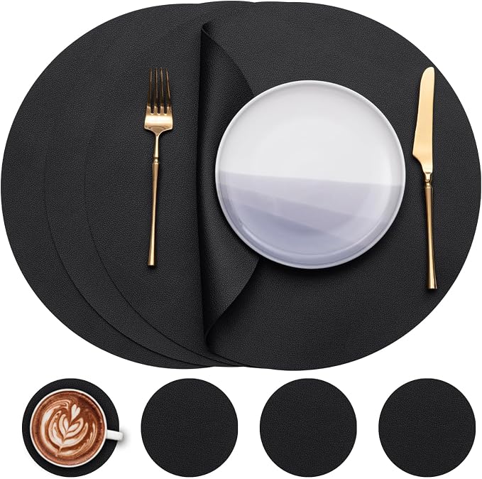 Myir JUN 15 Inches Round Placemats Set of 4 Faux Leather Place Mats | by MyirJUN