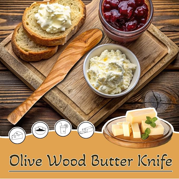 Olive Wood Butter Spreader, 6.8 Inch Handmade Butter Knife Set of 2 | Olive - Image 4