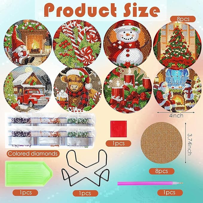 ijbnhd 8 Pack Christmas Diamond Art Coasters Kits - Image 3