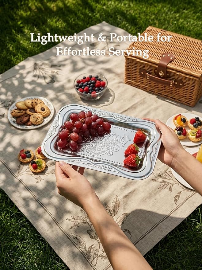 4-Pack Small Silver Serving Trays Set - Image 5