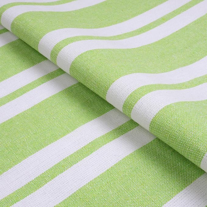 Encasa XO Table Runner, Woven Cotton Dining Runner 13"x72" Franca Lime Stripes - Image 6