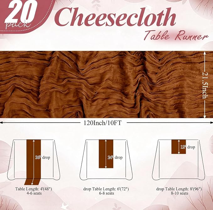 20 Packs Cheesecloth Table Runner 10FT Long Boho Gauze Fabric Table Runner - Image 7