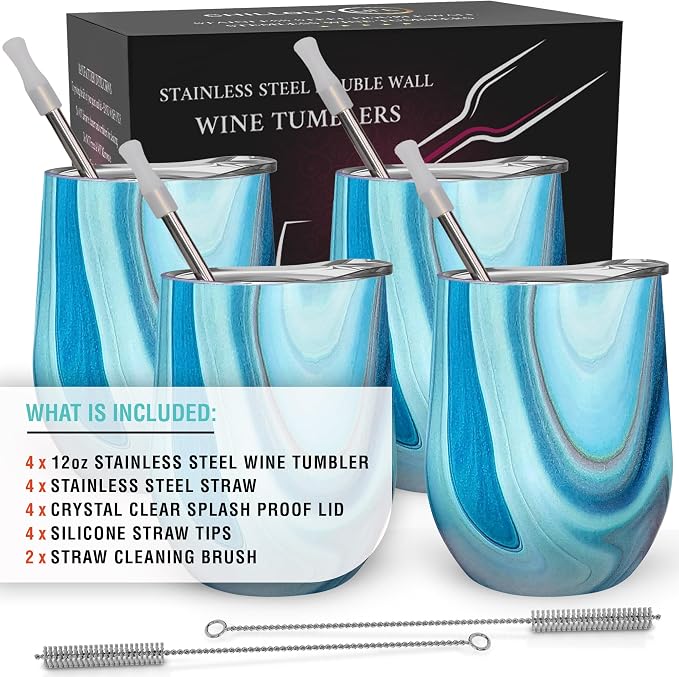 CHILLOUT LIFE 12 oz Stainless Steel Wine Tumblers 4 Pack - Image 4