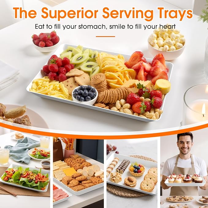 SpaceWhisper Serving Tray, 3 Pack, Rectangular Appetizer Platters | Stackable - Image 2