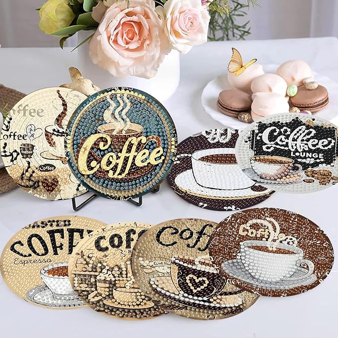 Ekuxom 8 PCS Coffee Diamond Art Coasters Kits - Image 4