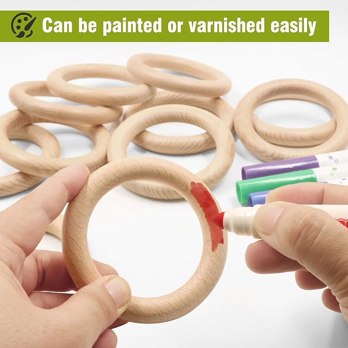 FoDau770 5pcs Natural Beech Wooden Rings, Unfinished Solid Wood Rings Heavy - Image 6