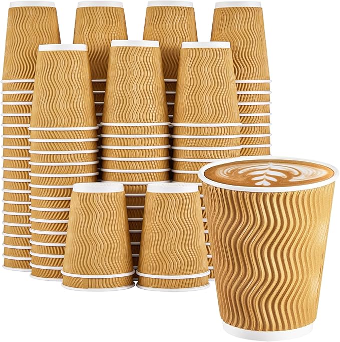 Clawsoff 150 Pack 8 oz Disposable Paper Coffee Cups Insulated Champagne | by BuyNow