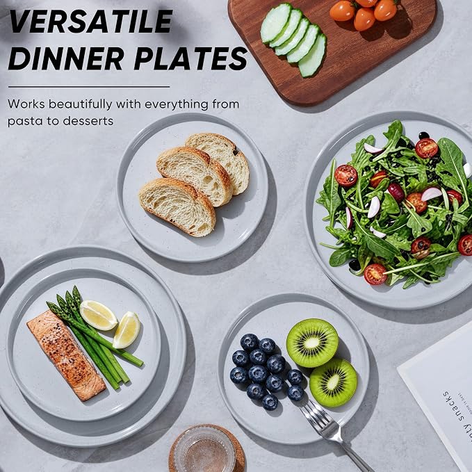 E-far 7.9 Inch Ceramic Dinner Plates, 6-Piece Stoneware Salad Plates, Chip & - Image 7