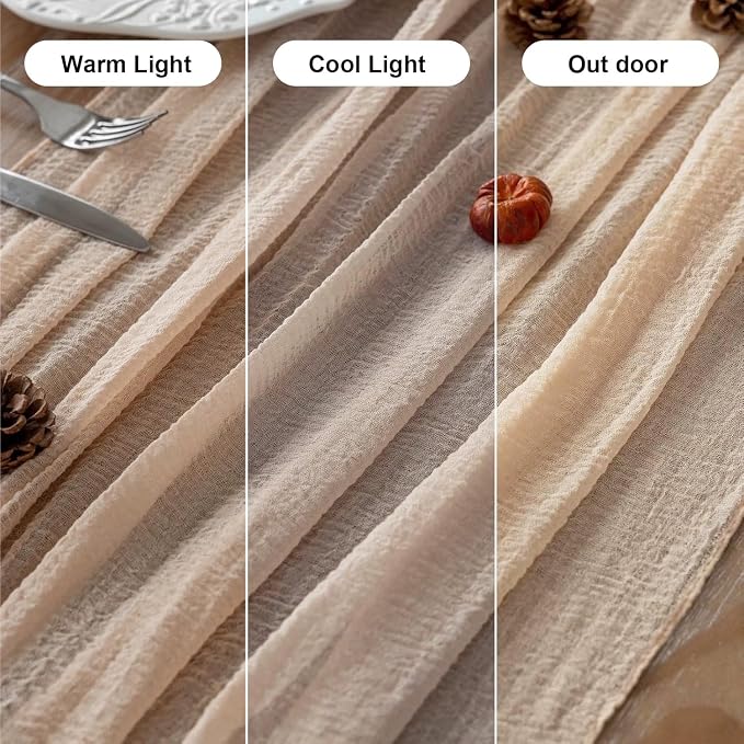 3Pcs Deep Beige Cheesecloth Table Runner 120 Inches - Image 7