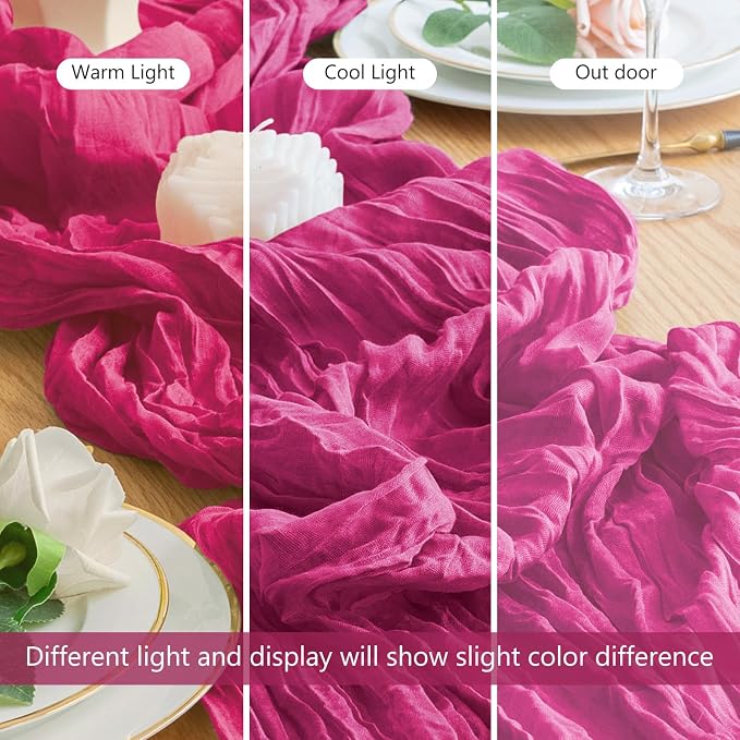 Cheesecloth Table Runner Fushia 10FT Boho Gauze Runner, 2 Pack | 120 Inch - Image 8