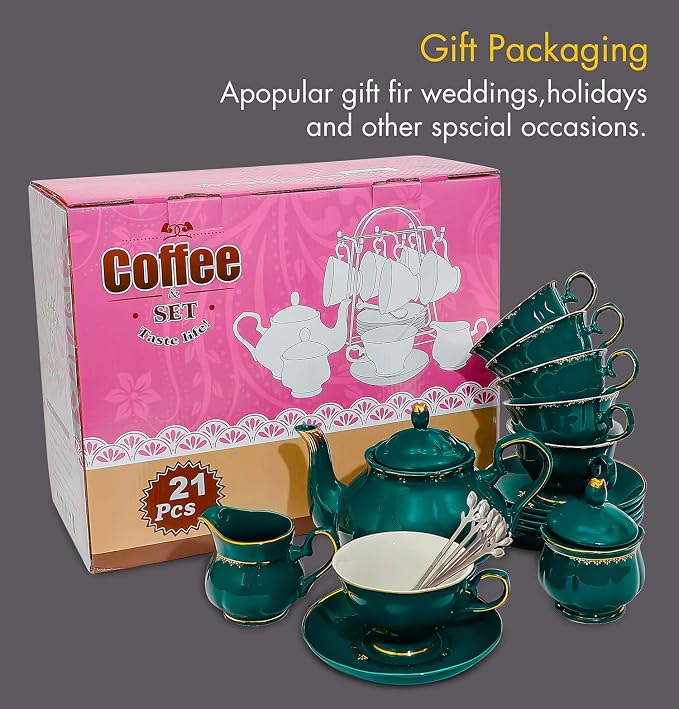 CHENP.HMC Tea Set 22-Piece Porcelain Ceramic Coffee Tea Sets | Cups Saucer - Image 5