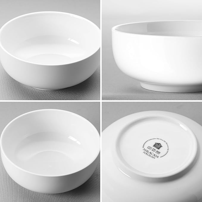 MALACASA Salad Soup Bowls Set of 2, 44 OZ White Ceramic Bowls | Porcelain Bowls - Image 7