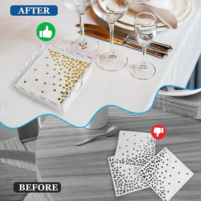 2 Pack Acrylic Cocktail Napkin Holder Crystal Clear Scalloped Tray - Image 4