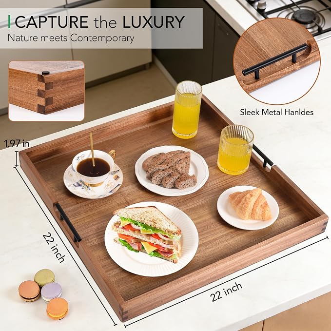 Joy&Grace Acacia Wood Ottoman Tray - Image 2