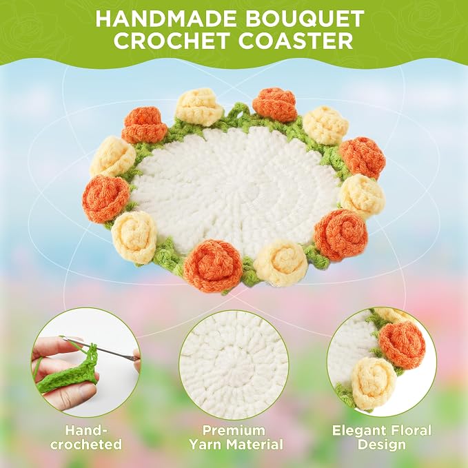 Crochet Flower Coasters, Handmade Bouquet Coasters - Image 4