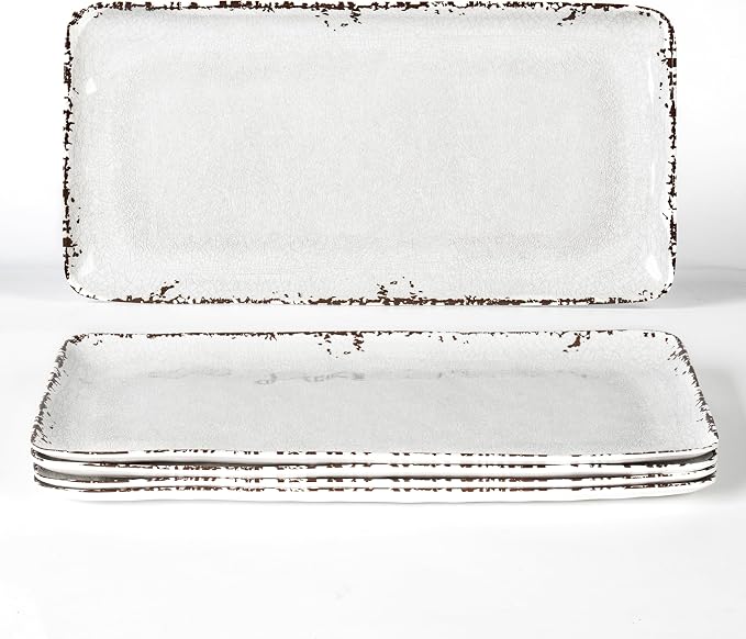4-Pack 14" x 7" White Serving platter Set, Reusable Farmhouse Melamine Serving by ZAROCRUS