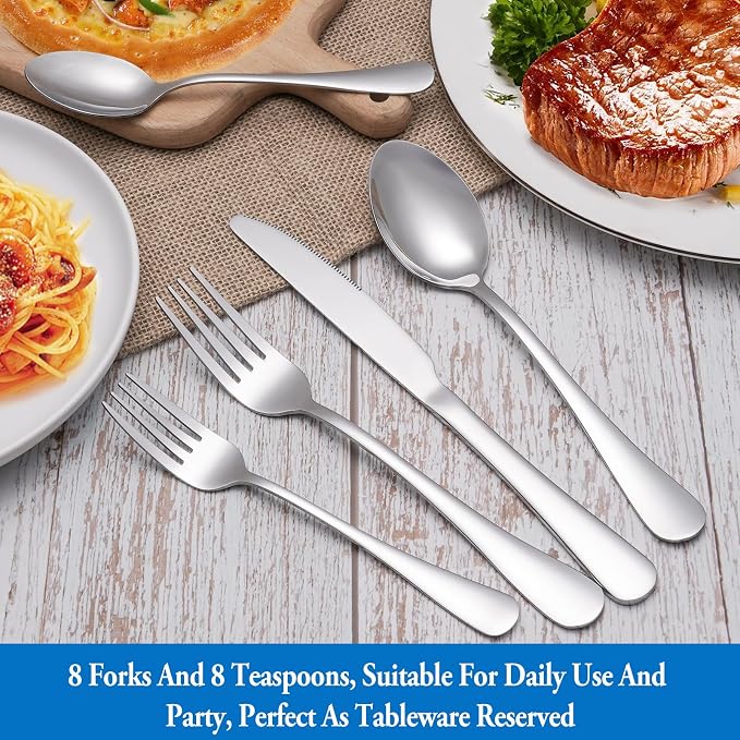 16 Pcs Forks and Spoons Silverware Set, Food Grade Stainless Steel Flatware - Image 7
