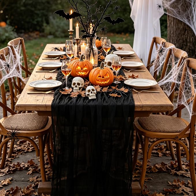 Black Table Runner, 10FT Black Cheesecloth Halloween Table Runner 35*120inch - Image 6