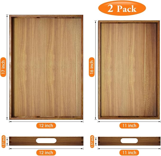 Serving Trays - 2 Pack, Large | Acacia Wood Serving Platters - Image 4