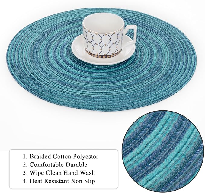 SHACOS 15 inch Round Placemats Set of 6 Variegated Multicolor Place Mats Cotton - Image 4