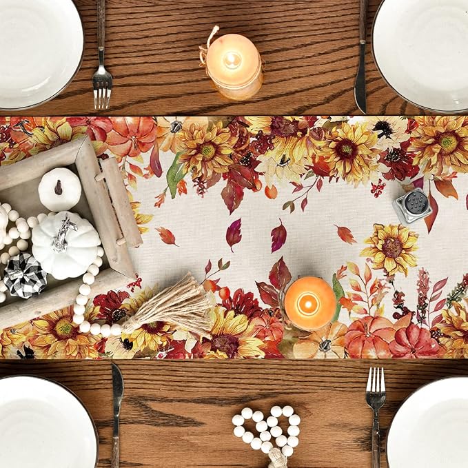 Artoid Mode 210 GSM Fall Table Runner 13x36 Inch Home Party Decor | Sunflower - Image 4
