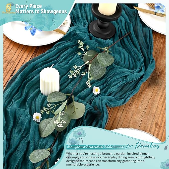 Showgeous 4 Pack Teal Cheesecloth Table Runner, 17 x 108 Inches | Boho - Image 8